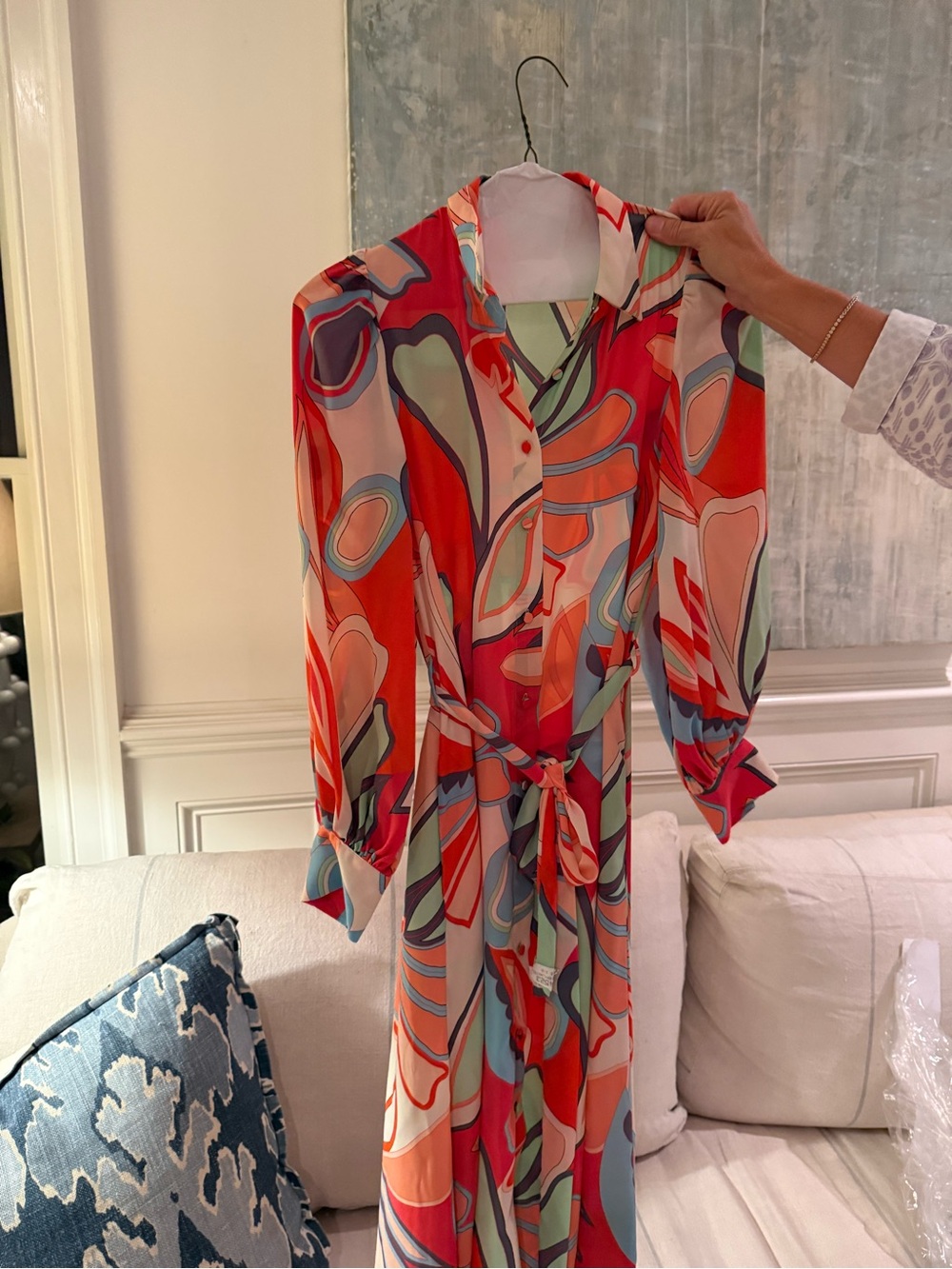 Alexis Red Multicolor Long Sleeve Shirt Dress